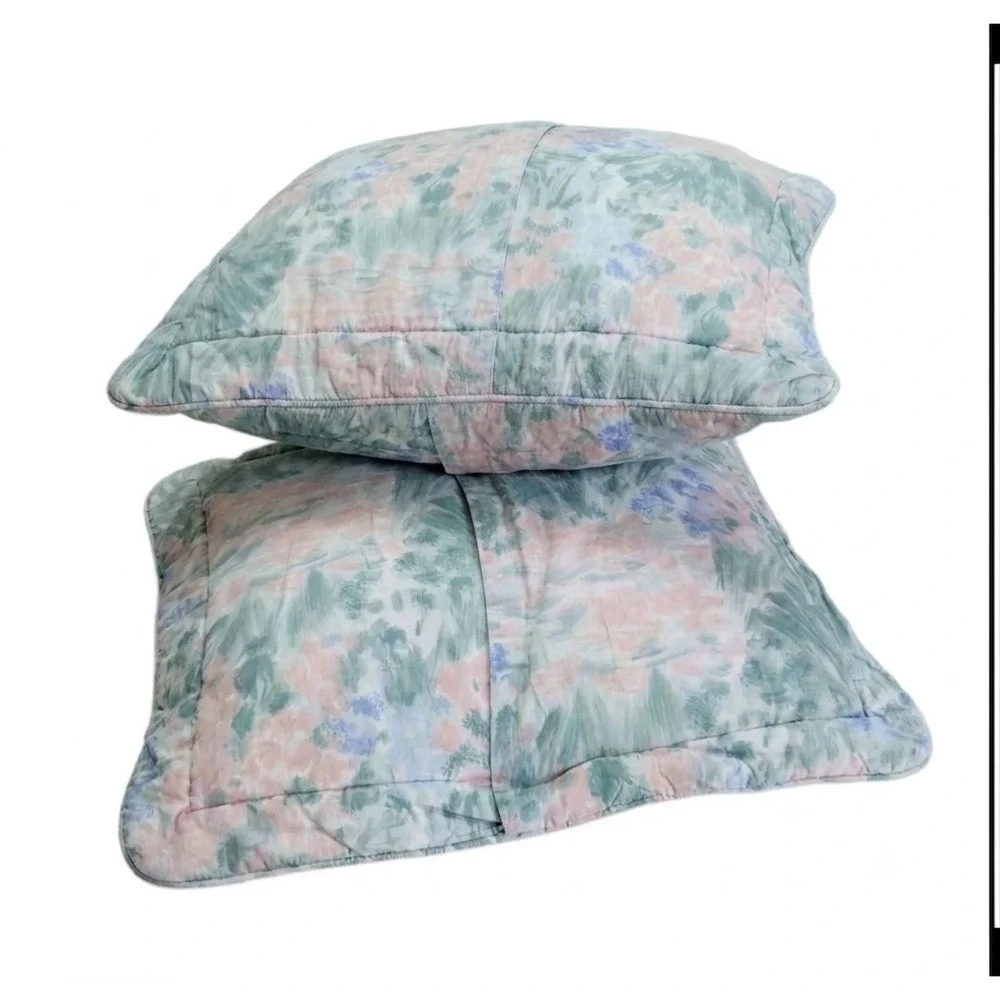 Vintage‎ Croscill Floral Watercolor Quilted Pillow Shams Set of 2 Muted Cotswold